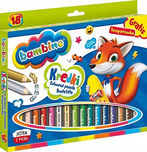 Kredki dla dzieci z glinki kaolinowej Zestaw 18 kredek + temperówka BAMBINO St.Majewski