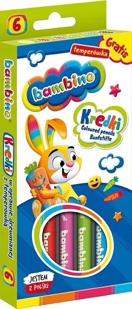 Kredki dla dzieci z glinki kaolinowej Zestaw 6 kredek + temperówka BAMBINO St.Majewski