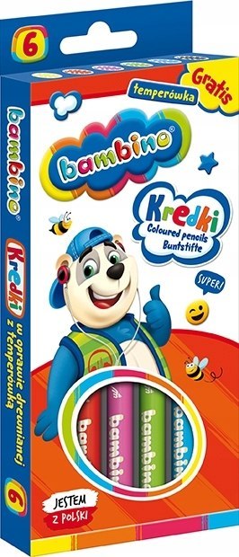 Kredki dla dzieci z glinki kaolinowej Zestaw 6 kredek + temperówka BAMBINO St.Majewski