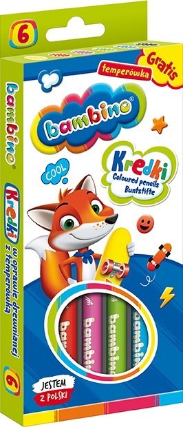 Kredki dla dzieci z glinki kaolinowej Zestaw 6 kredek + temperówka BAMBINO St.Majewski