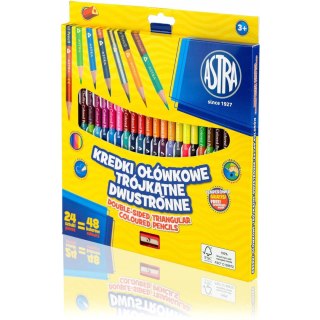Kredki ołówkowe dwustronne trójkątne 24 sztuk 48 kolorów z temperówką 312116004 ASTRA