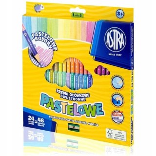 Kredki ołówkowe pastelowe dwustronne 24 kredek 48 kolory kolorów z temperówką 312120005 ASTRA