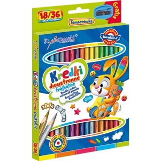 Kredki ołówkowe trójkątne dwustronne Zestaw 18 kredek 36 kolorów + temperówka BAMBINO St.Majewski