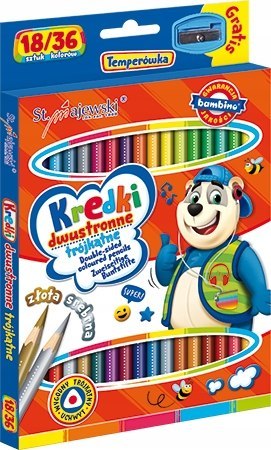 Kredki ołówkowe trójkątne dwustronne Zestaw 18 kredek 36 kolorów + temperówka BAMBINO St.Majewski