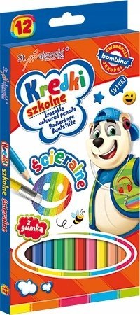 Kredki szkolne ścieralne Zestaw 12 kredek z gumką BAMBINO St.Majewski