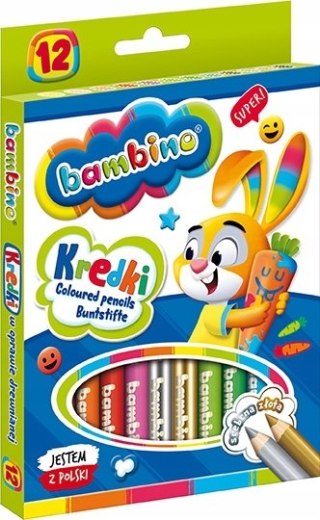 Kredki szkolne z glinki kaolinowej Zestaw 12 kredek 15cm BAMBINO