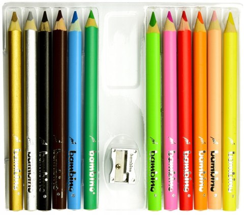 Kredki trójkątne z glinki kaolinowej Zestaw 12 kredek + temperówka BAMBINO St.Majewski