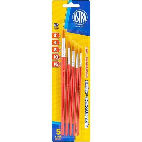 Pędzelki szkolne zestaw 5 sztuk rozmiar nr. 2,4,8,10,16 315023002 ASTRA