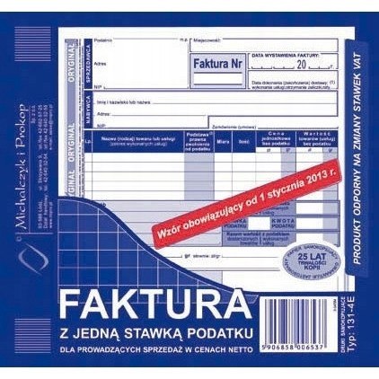 131-4E Faktura z jedną stawką podatku sprzedaż w netto 2/3A5 Michalczyk i Prokop