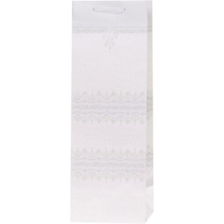 Torebka prezentowa 12x36x10cm na butelkę Lux Biała z brokatem BB ROZETTE