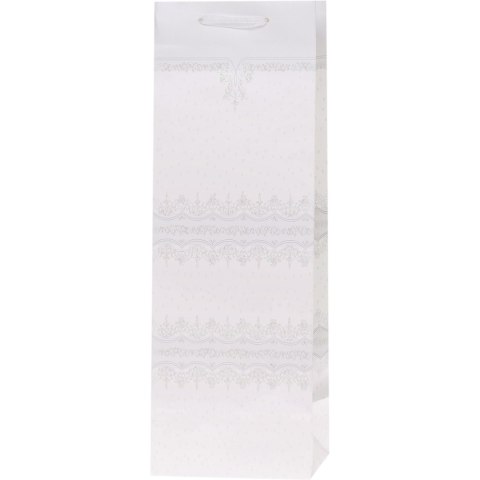 Torebka prezentowa 12x36x10cm na butelkę Lux Biała z brokatem BB ROZETTE