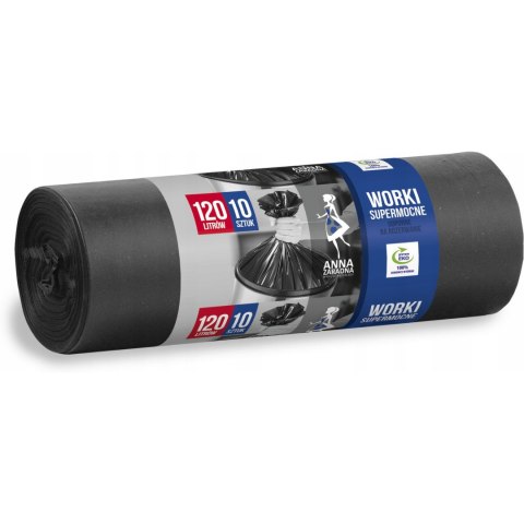 Worki na śmieci 120L LDPE supermocne (10szt) czarne ANNA ZARADNA WNS1972/25SH