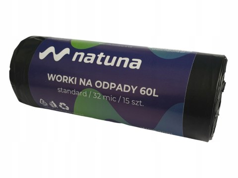 Worki na śmieci 60L 32mic LDPE standard NATUNA (15szt)