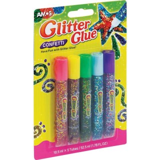 KLEJ Z BROKATEM AMOS 10,5ml*5 KOLORÓW