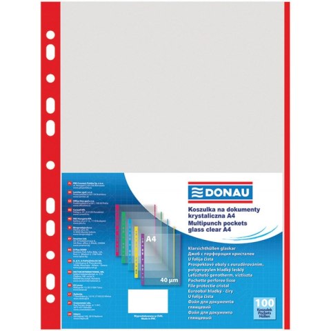 Koszulki Donau A4/40µm (brzeg czerwony) groszkowe (100)