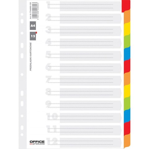 Przekładki kartonowe Office Products A4 12 kolorów