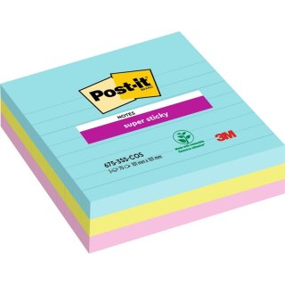 Karteczki Post-it Super Sticky 101x101mm (675-SS3-MIA) linie Miami (3x70)