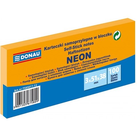 Karteczki Donau 38x51mm neon pomarańczowe (3x100)