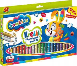 Kredki dla dzieci z glinki kaolinowej Zestaw 24 kredek + temperówka BAMBINO St.Majewski