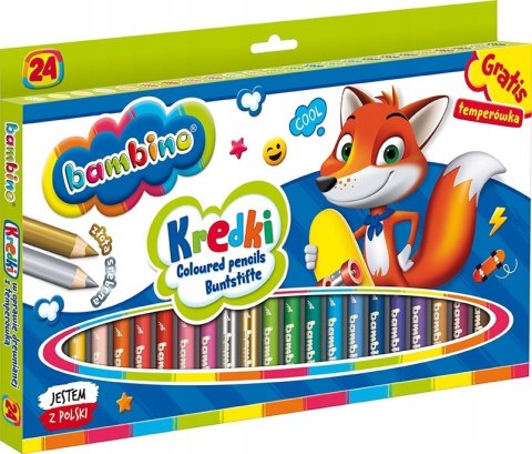 Kredki dla dzieci z glinki kaolinowej Zestaw 24 kredek + temperówka BAMBINO St.Majewski