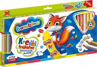 Kredki trójkątne z glinki kaolinowej Zestaw 24 kredek + temperówka BAMBINO St.Majewski