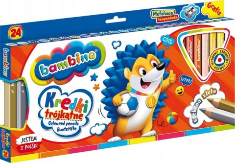 Kredki trójkątne z glinki kaolinowej Zestaw 24 kredek + temperówka BAMBINO St.Majewski