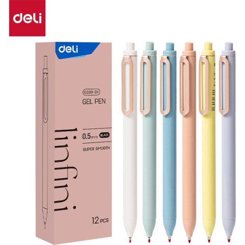 Długopis żelowy Super Smooth czarny Linfini mix kolorów obudowy EG338-BK DELI