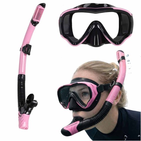 Maska do snurkowania okulary rurka fajka zestaw różowo-czarny