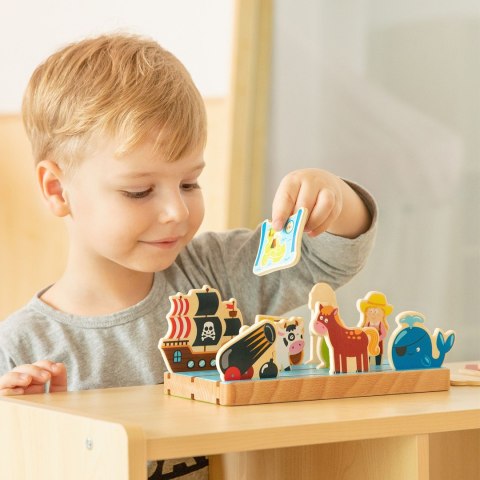 Viga Drewniana Układanka Nauka Odległości 2w1 Farma i Morze