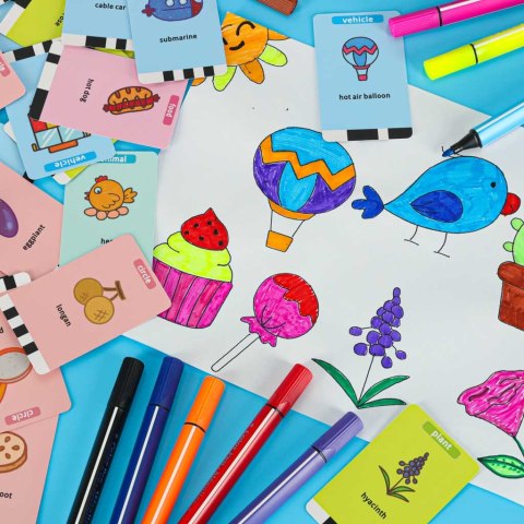 Zabawka interaktywna robot nauka rysowania fiszki kolorowe mazaki różowy