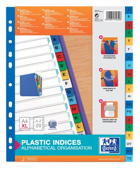 Przekładki A4 MAXI A-Z kolor PP alfabetyczne 100204733 OXFORD