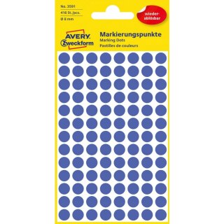 Usuwalne kółka Q8mm 416szt./op. niebieskie 3591 AVERY ZWECKFORM