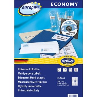 Etykiety Europe100 A4 64.6x33.8mm białe (100)