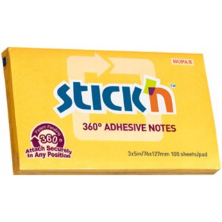 Bloczek samoprzylepny 127x76mm 100k ciemnożółty 360stopni STICK`N 21555