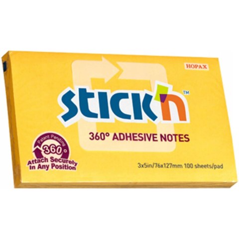 Bloczek samoprzylepny 127x76mm 100k ciemnożółty 360stopni STICK`N 21555