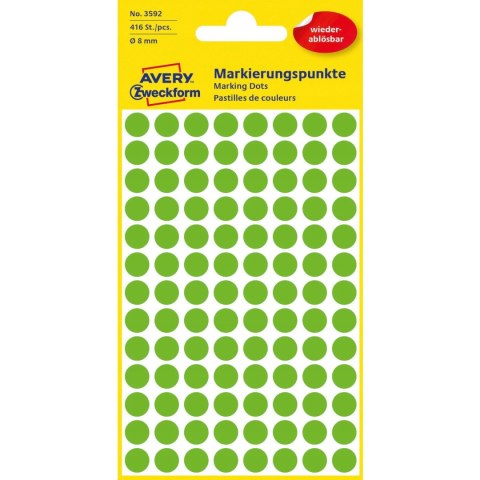 Usuwalne kółka Q8mm 416szt./op. zielone 3592 AVERY ZWECKFORM