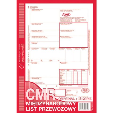 CMR MIĘDZYNARODOWY LIST PRZEWOZOWY A4 (O+3K)