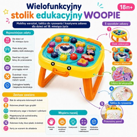 WOOPIE Interaktywny Stolik Edukacyjny Warsztat i Tablica 3w1