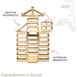 Drewniane klocki konstrukcyjne, zestaw 200 klocków zabawka dla dzieci Micki