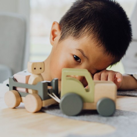 Drewniany traktor, zabawka dla dzieci, zestaw, figurki odgrywanie ról Micki Drewniany traktor, zabawka dla dzieci, zestaw, figurki odgrywanie ról Micki