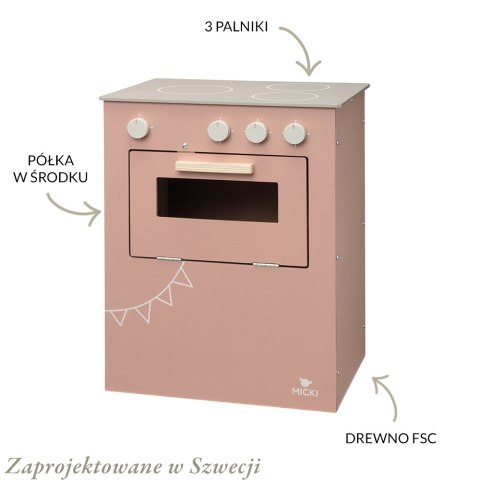 Różowa drewniana kuchenka dla dzieci, kuchnia, piekarnik gotowanie, Micki Różowa drewniana kuchenka dla dzieci, kuchnia, piekarnik gotowanie, Micki