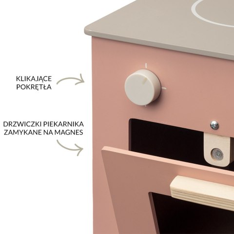 Różowa drewniana kuchenka dla dzieci, kuchnia, piekarnik gotowanie, Micki Różowa drewniana kuchenka dla dzieci, kuchnia, piekarnik gotowanie, Micki