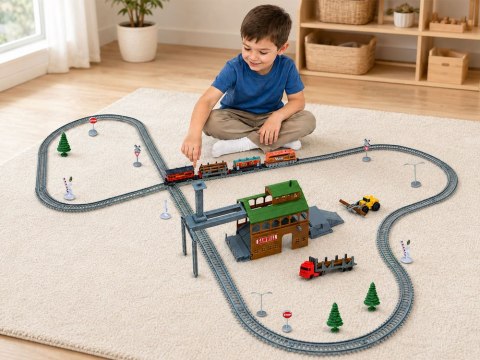 Kolejka Elektryczna Pociąg Tartak Dźwig 3 Wagony Tory 450 cm 60 ele RC0780