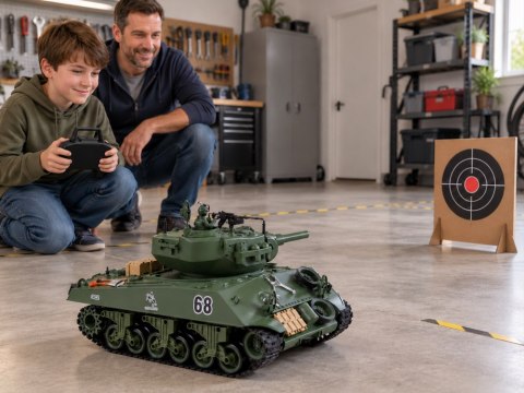 Czołg zdalnie sterowany Sherman M4A3 Strzela Dym Dźwięk Wieżyczka RC0769