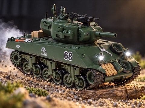 Czołg zdalnie sterowany Sherman M4A3 Strzela Dym Dźwięk Wieżyczka RC0769