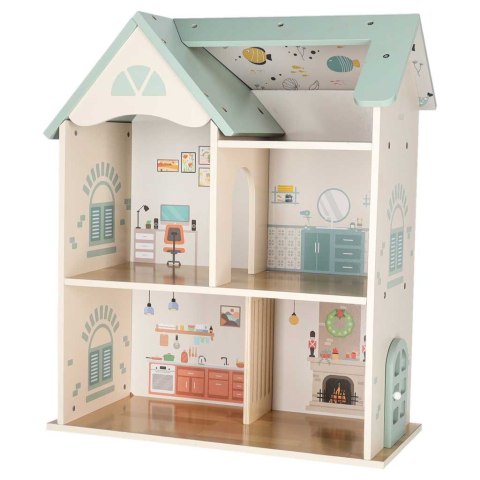 Domek dla lalek drewniany LULILO mebelki figurki 56cm miętowy