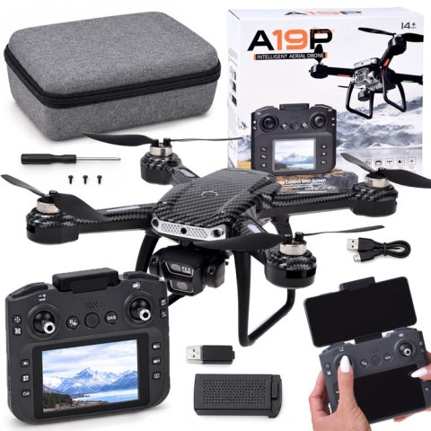 Dron RC A19P Kamera HD Pilot z Ekranem Omijanie Przeszkód Etui RC0774