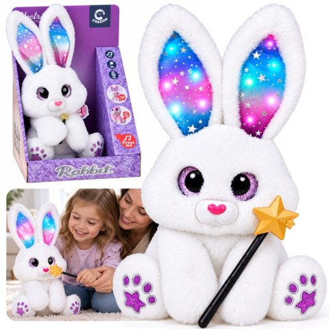 Interaktywny Biały Królik Pluszowy 30 cm Tańczy Świeci Gra Różdżka ZA6329