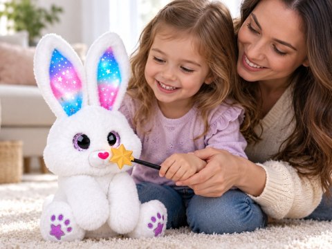Interaktywny Biały Królik Pluszowy 30 cm Tańczy Świeci Gra Różdżka ZA6329