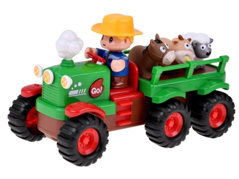 Interaktywny Traktor z Przyczepą Zwierzętami Światło Dźwięk Rolnik ZA6309